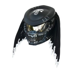 matt black with punisher predator style custom handmade motorcycle helmet left side