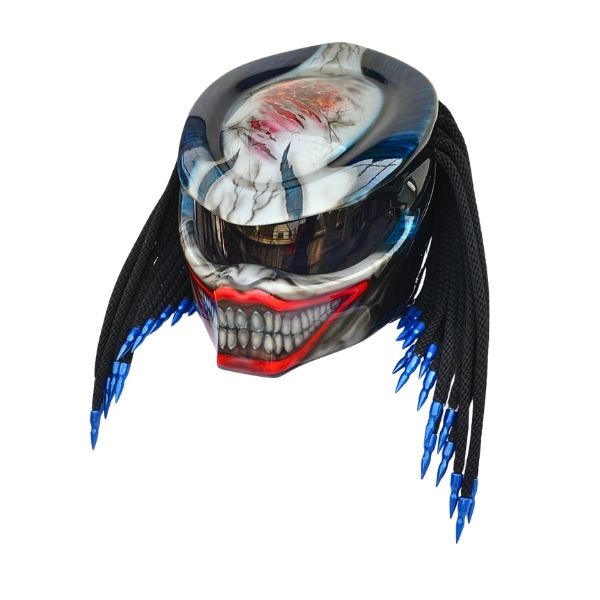4_Navy-blue-white-predator-helmet t blue smiley predator style custom handmade motorcycle helmet left side