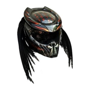 black with orange predator style custom handmade motorcycle helmet right side