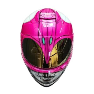 pinky wonder woman style custom handmade motorcycle helmet top side