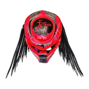 red with xxx predator style custom handmade motorcycle helmet top side