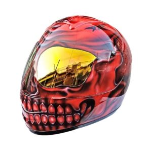 red skull style custom handmade motorcycle helmet left side