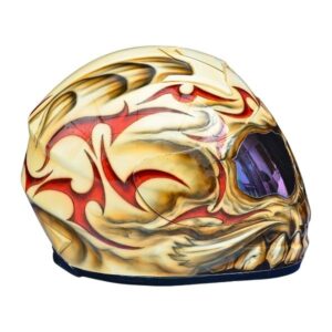 yellow and red skull helmet with fang custom handmade motorcycle helmet right side