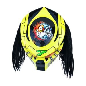yellow rossi predator style custom handmade motorcycle helmet top side