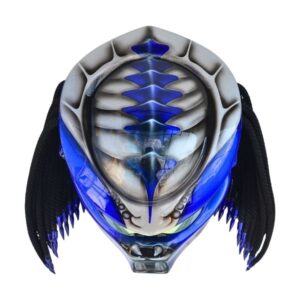 silver blue predator style custom handmde motorcycle helmet top side