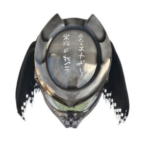 grey predator style custom handmde motorcycle helmet top side