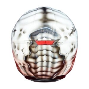 Black and white stripe skull teeth style handmade custom motorcycle helmet back side