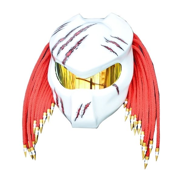 4_White-golden tip-predator-helmet g white with red dredlock predator style custom handmade motorcycle helmet left side