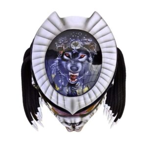 predator with wolf style custom handmade motorcycle helmet top side