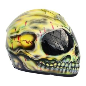 Black and white stripe yellow skull teeth style handmade custom motorcycle helmet right side