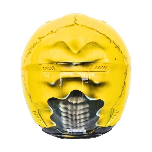 4_Yellow-smiley-man-helmet a yellow smiley style handmade custom motorcycle helmet back side