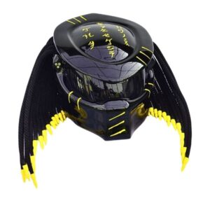 solid black with yellow tips predator style custom handmade motorcycle helmet right side
