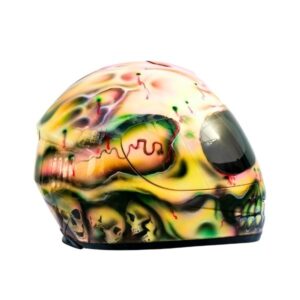 yellow ghost style custom handmade motorcycle helmet right side