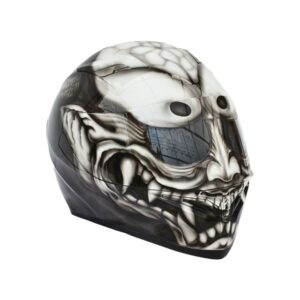 black kabuki style custom handmade motorcycle helmet right side