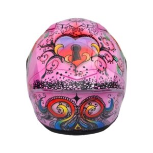 pinky flowers sugar skull style custom handmade motorcycle helmet back side