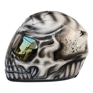 Black and white skull style custom handmade motorcycle helmet left side