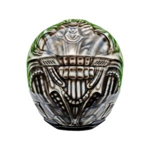 black and white skull style custom handmade motorcycle helmet back side