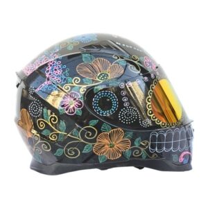 flower women sugar skull style custom handmade motorcycle helmet right side