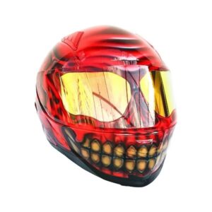red ghost with teeth style custom handmade motorcycle helmet right side
