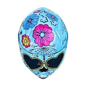 blue flower with cat custom handmade motorcycle helmet top side