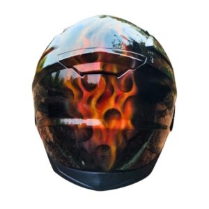 brown ghost style custom handmade motorcycle helmet bacl side
