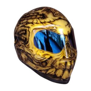 golden ghost style custom handmade motorcycle helmet right side