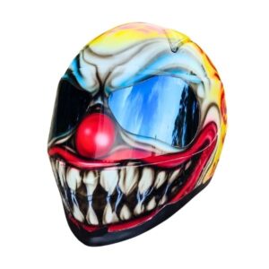 yellow joker style custom handmade motorcycle helmet left side