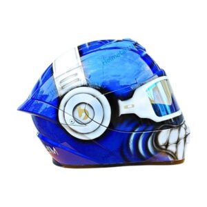 blue cool smiley with oakley glasses custom handmade motorcycle helmet right side
