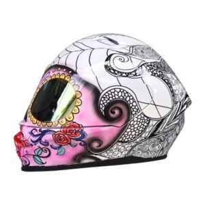 pinky face sugar skull style custom handmade motorcycle helmet left side