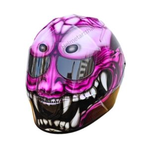 blue flower sugar skull piky kabuki style custom handmade motocycle helmet left side