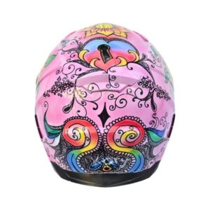 pinky sugar skull with teeth style custom handmade motorcycle helmet back side