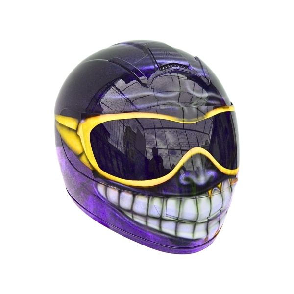 5_Purple-smiley-helmet c purple smiley with oakley grasses custom handmade motorcycle helmet right side