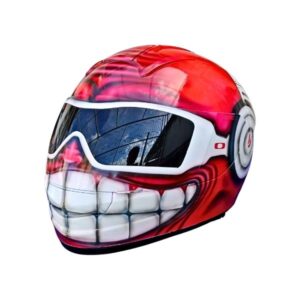 red smiley with oakley glasses custom handmade motorcycle helmet left side