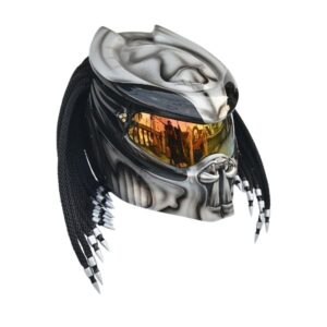 black and silver stripes predator style custom handmade motorcycle helmet right side