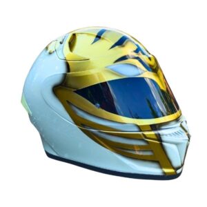 golden space hero style custom handmade motorcycle helmet right side
