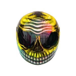 yellow with teeth ghost style custom handmade motorcycle helmet front side
