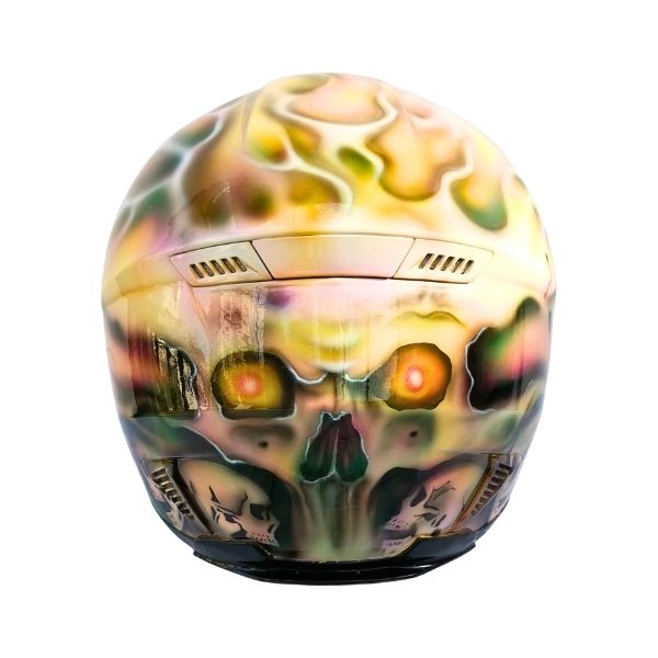 5_Zombie-skull-helmet e yellow ghost style custom handmade motorcycle helmet back side