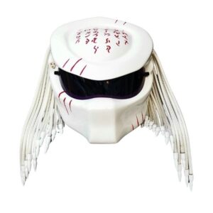 all white with red symbols predator style custom handmade motorcycle helmet