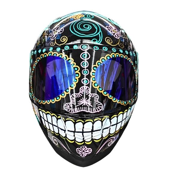 6_Beautiful-flower-helmet f sugar skull with ear phone style custom handmade motocycle helmet
