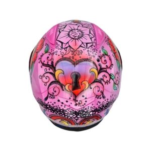 pinky flowers sugar skull style custom handmade motorcycle helmet top side