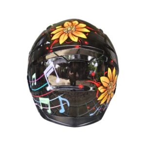 yellow flower sugar skull custom handmade motorcycle helmet back side
