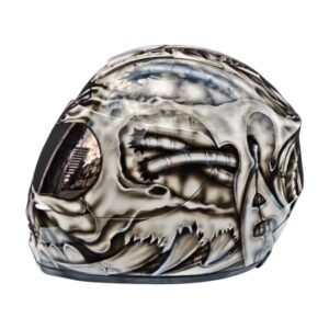 black and white skull style custom handmade motorcycle helmet left side