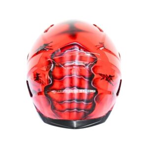 red ghost with teeth style custom handmade motorcycle helmet back side