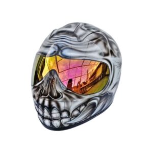 black skull ghost style custom handmade motocycle helmet left side