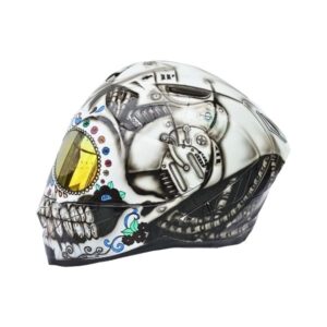 robot sugar skull style custom handmade motorcycle helmet back side