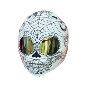Black and white sugar skull style custom handmade motorcycle helmets
