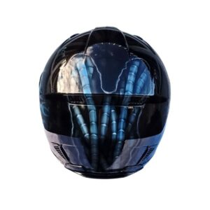 super black custom handmade motorcycle helmet back side