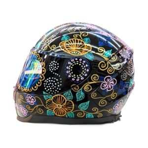 mixed flower sugar skull style custom handmade motorcycle helmet left side