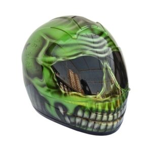 green ninja skull style custom handmade motorcycle helmet right side
