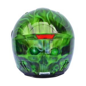 green ninja with teeth style handmade custom motorcycle helmet back side